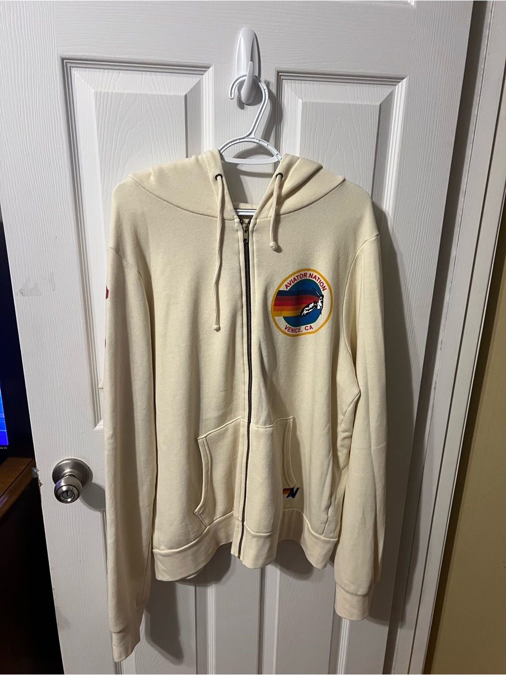 Aviator Nation Cream Full-Zip Hoodie with Rainbow Patch - Men